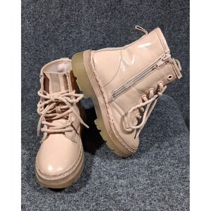 Steve Madden Combat Boot 12M Girl Dynasti Pink Patent Glitter Chunky Grunge‎ Lug